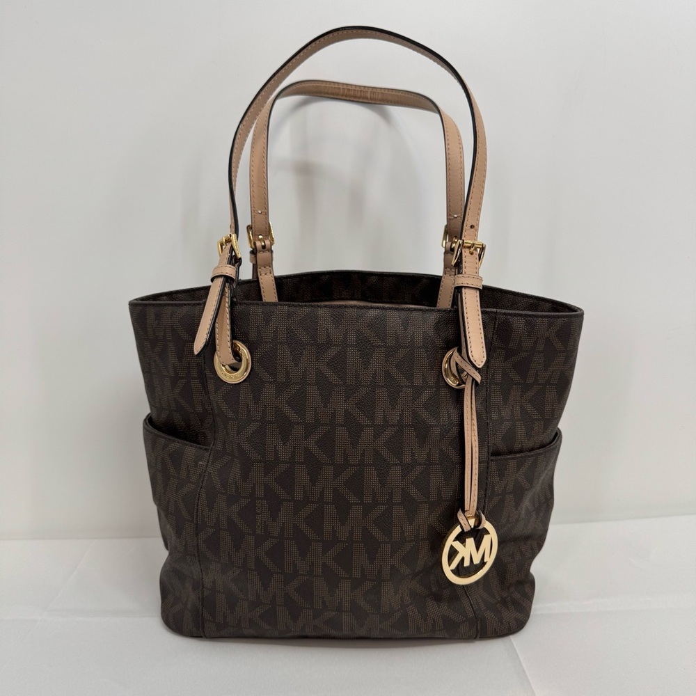 MICHAEL KORS Women's Jet Set  MK Signature Tote Bag Brown Saffiano Leather